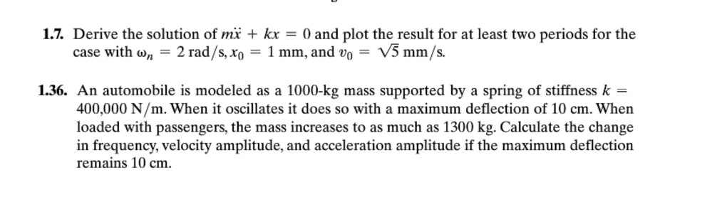 Solved 1.7 Derive the solution of mx + kx 0 and plot the | Chegg.com