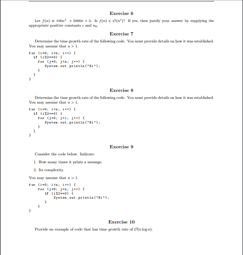 Solved Exercise 1 Determine the time growth rate of the | Chegg.com