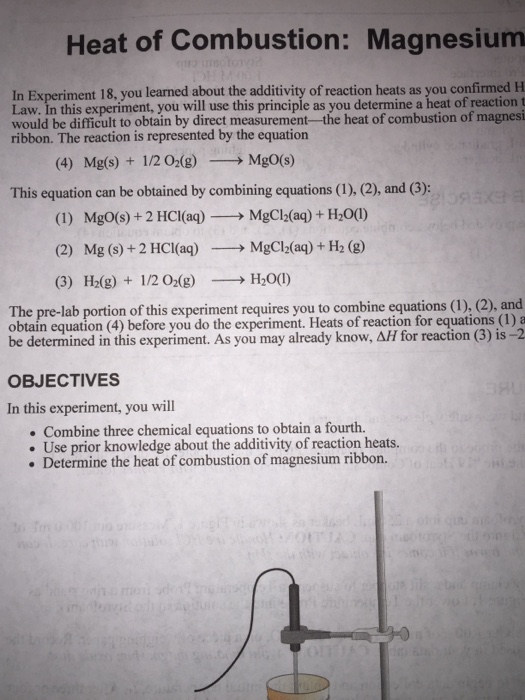 Heat of Combustion Magnesium In Experiment 18. you