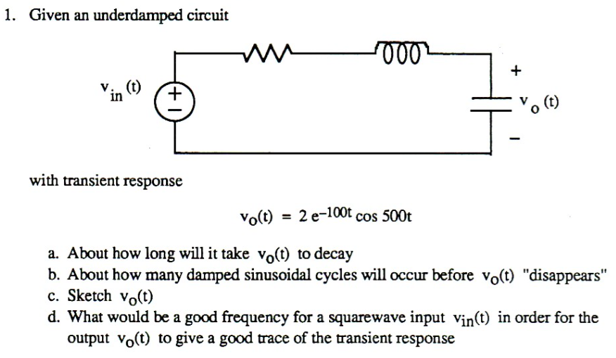 Solved Given an underdamped circuit. with transient response | Chegg.com