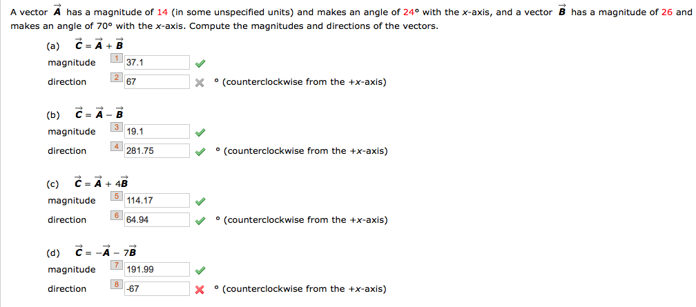 Solved A vector A has a magnitude of 14 (in some unspecified | Chegg.com