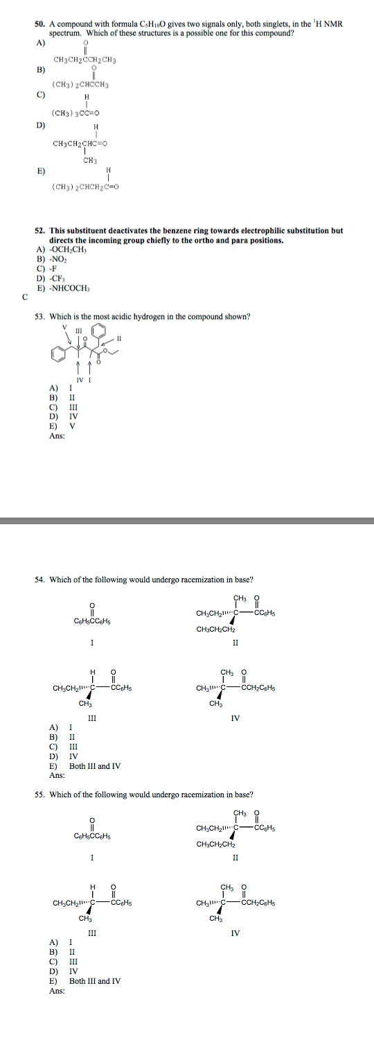 A compound with formula C_5 H_10 O gives two signals | Chegg.com