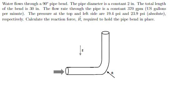Solved Water flows through a 90 pipe bend. The pipe diameter | Chegg.com