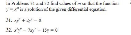 Solved In Problems 31 and 32 find values of m so that the | Chegg.com