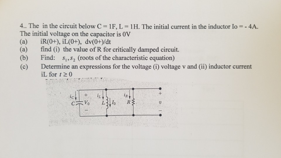Solved 4.. The in the circuit below C = 1F, L-1 H. The | Chegg.com