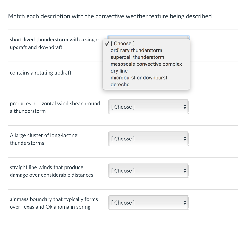 Solved Match each description with the convective weather | Chegg.com