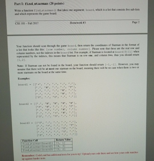 Part I: find starman (20 points) Write a function | Chegg.com