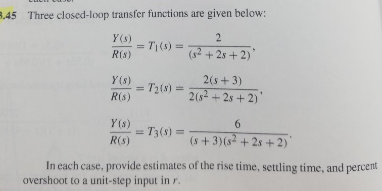 Solved .45 Three closed-loop transfer functions are given | Chegg.com