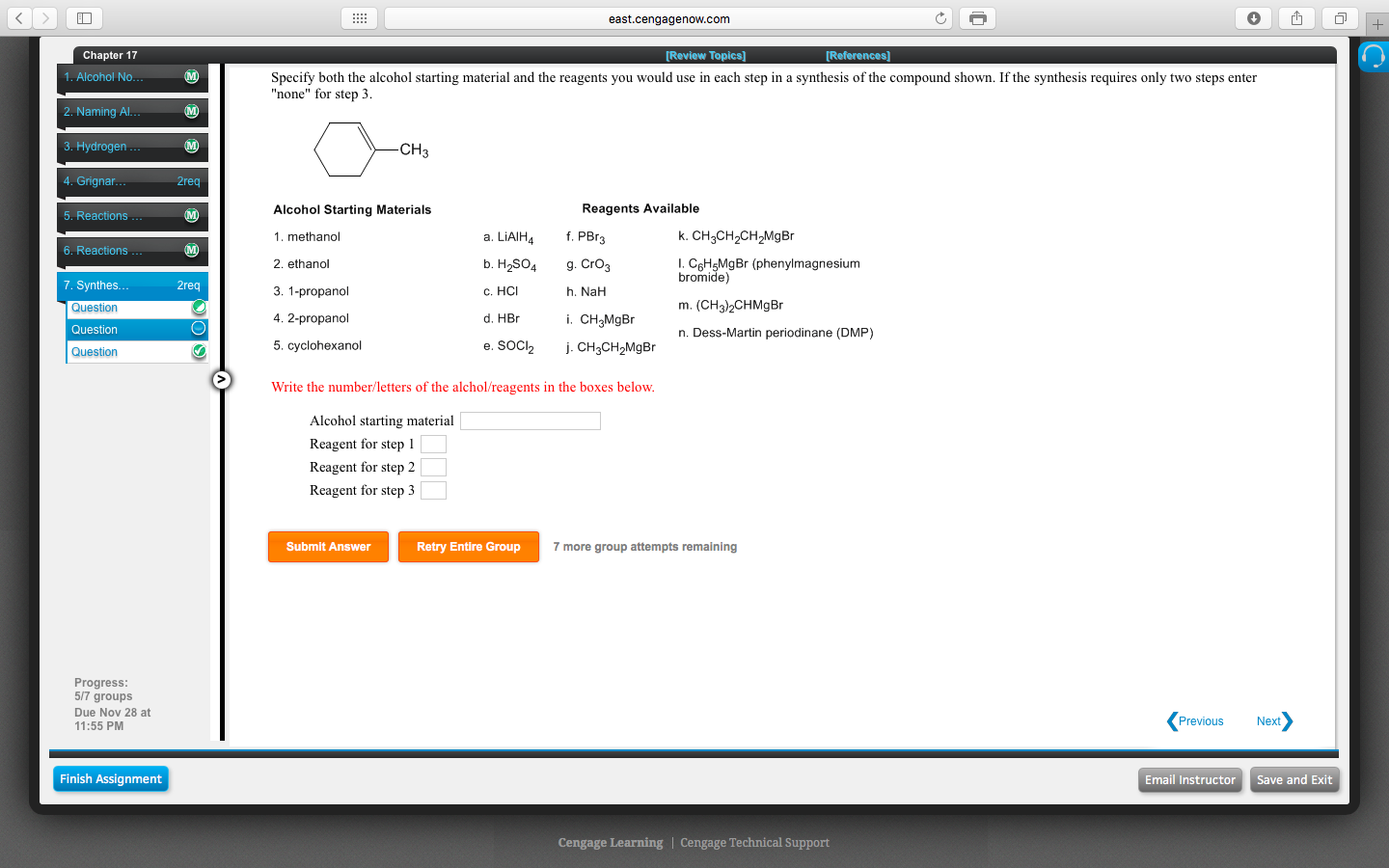 Solved Specify both the alcohol starting material and the | Chegg.com