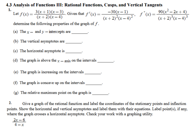 Solved 4.3 Analysis of Functions III: Rational Functions, | Chegg.com