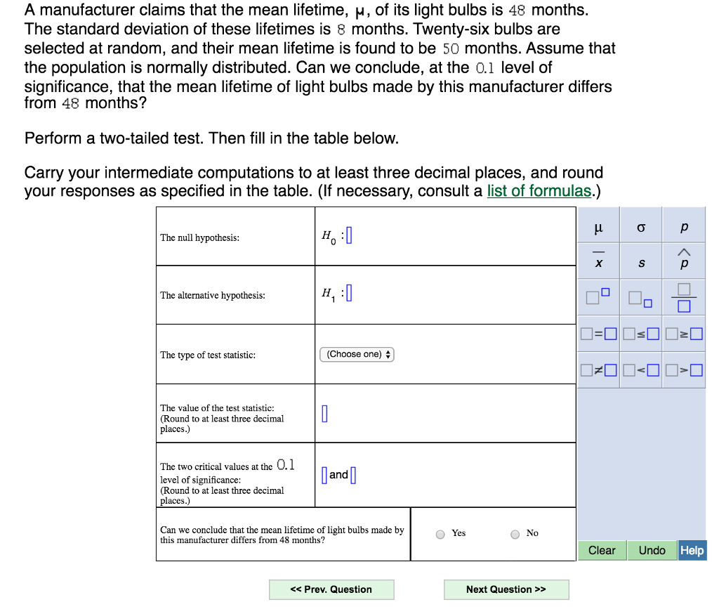 Solved A manufacturer claims that the mean lifetime, mu, of