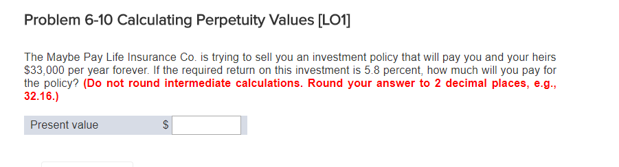 Solved Problem 6-10 Calculating Perpetuity Values [LO1] The | Chegg.com