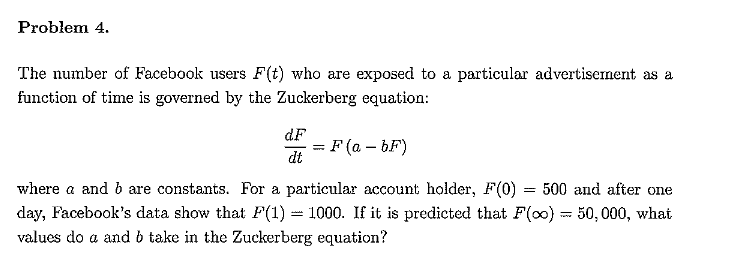 Solved Problem 4. The number of Facebook users F(t) who are | Chegg.com