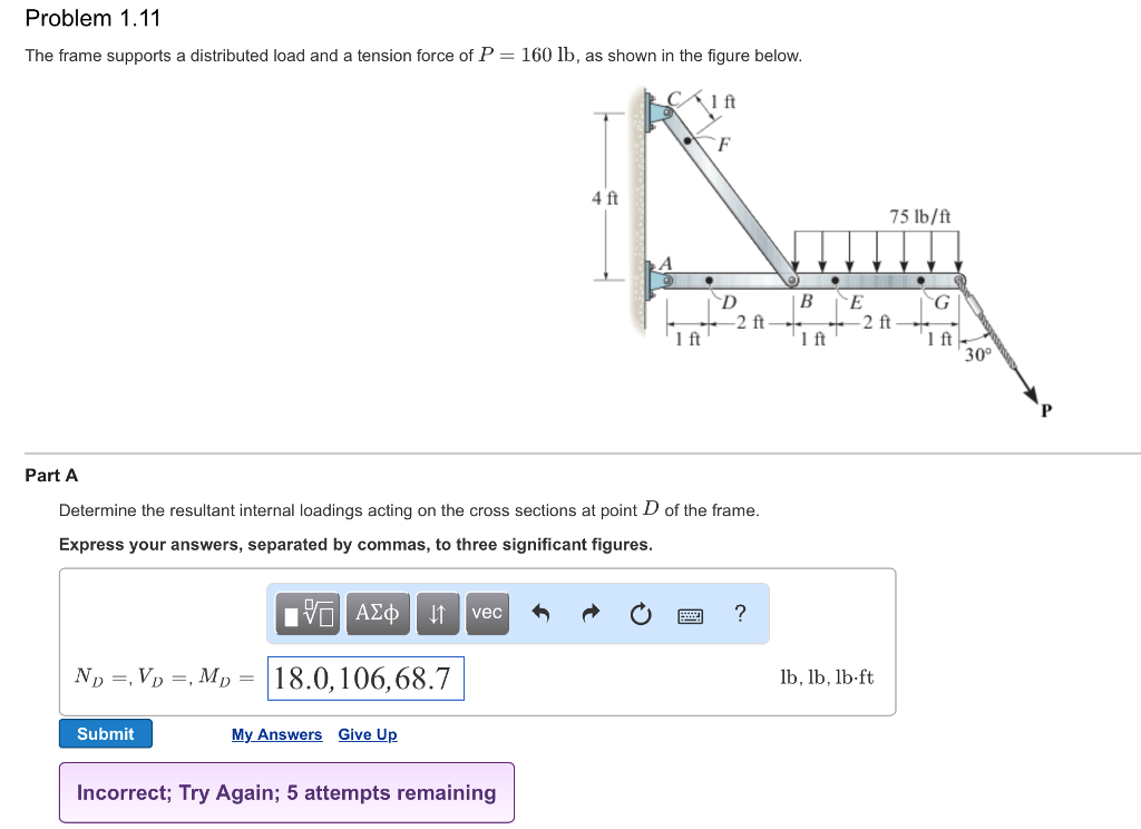 Solved Problem 1.11 The frame supports a distributed load | Chegg.com