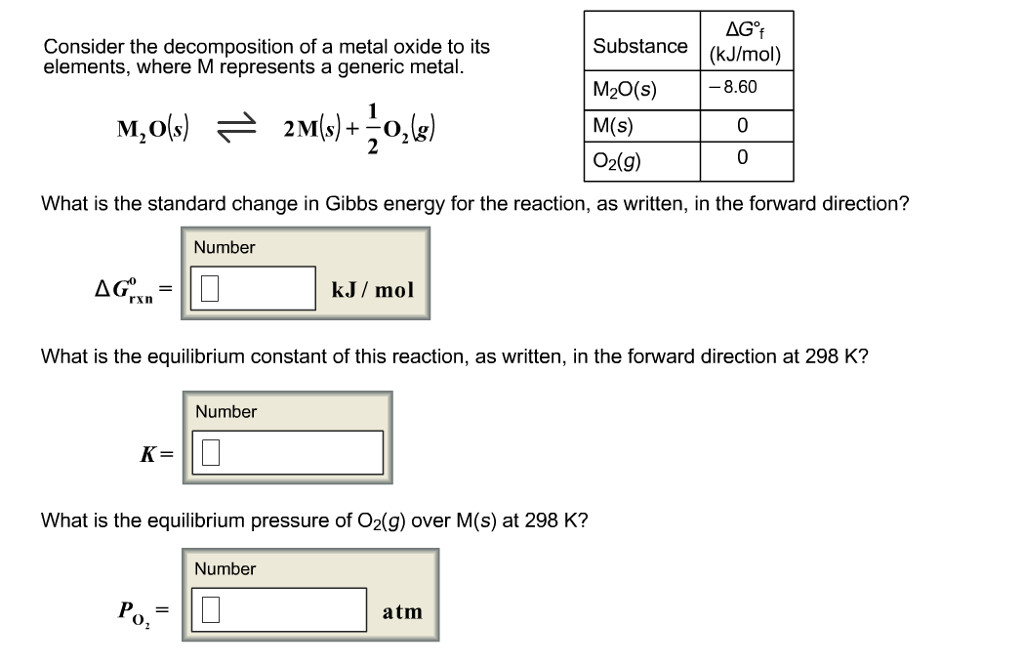 Solved Consider the of a metal oxide to its