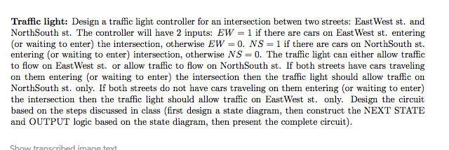 Design a traffic light controller for an intersection | Chegg.com