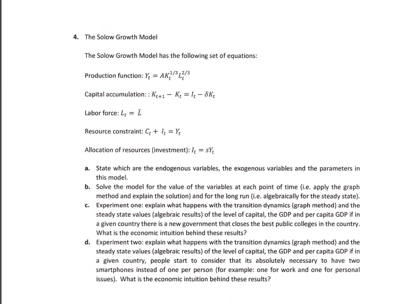 Solved The Solow Growth Model The Solow Growth Model has | Chegg.com