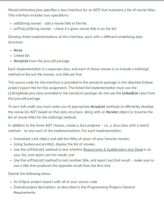 Solved Movielistlnterface.java Specifies A Java Interface 