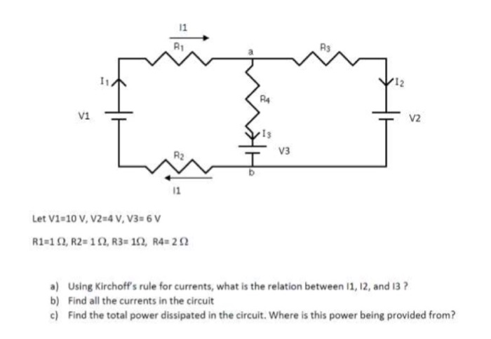 Solved Let V1 = 10 V, V2=4V, V3 = 6V R1 = 1 Ohm i, R2= 1 | Chegg.com