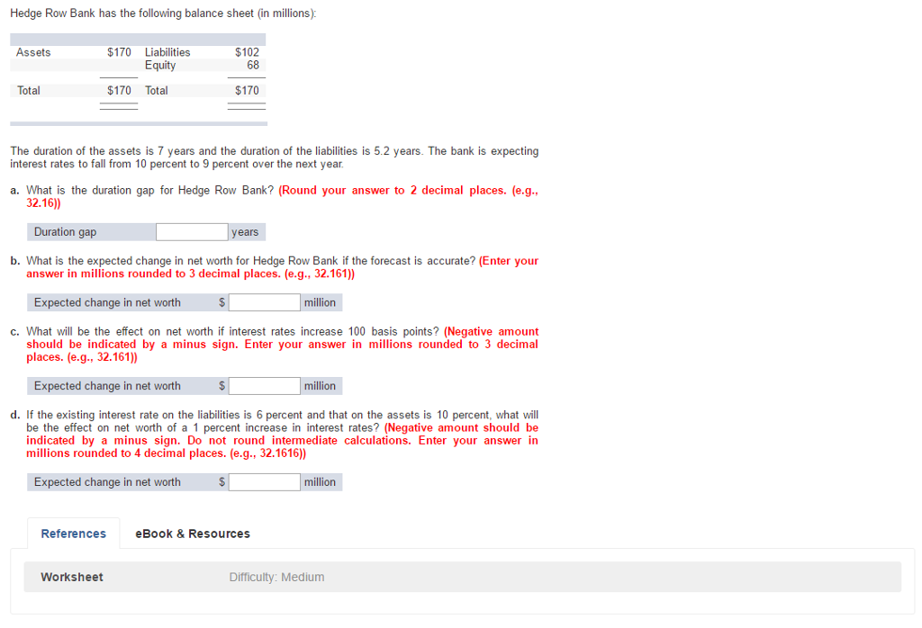 Solved Hedge Row Bank has the following balance sheet in Chegg