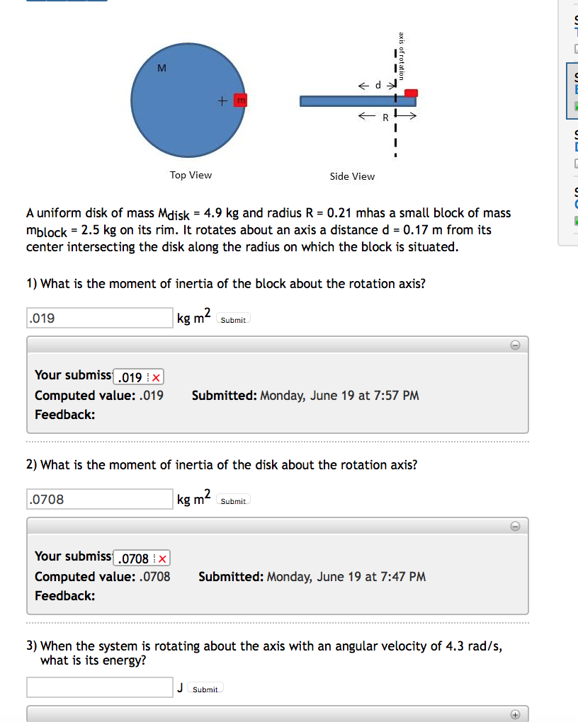 Solved A Uniform Disk Of Mass M Disk Kg And Radius R Chegg Com