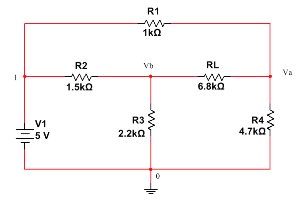 Solved V1 5 V R2 1.5kQ R1 Vb R3 2.2kQ RL 6.8kQ R4 4.7kQ Va | Chegg.com