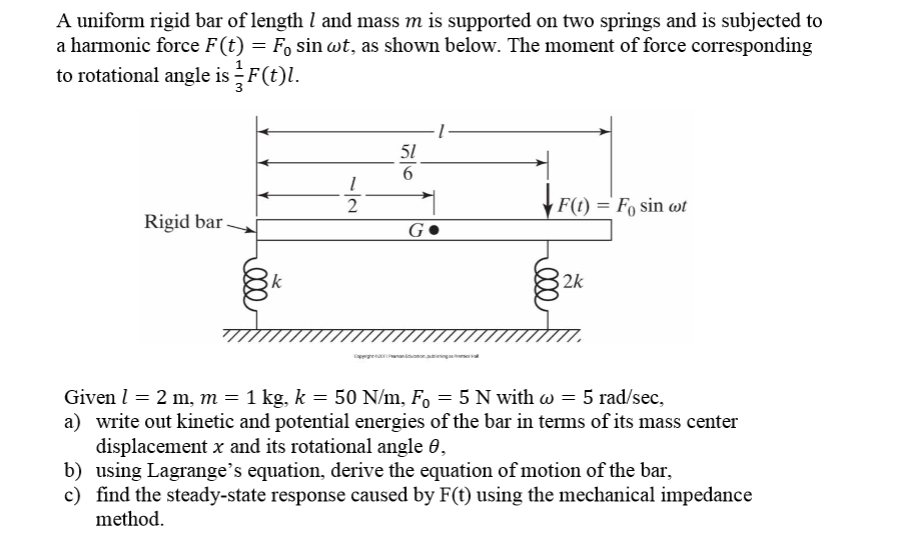 Solved A uniform rigid bar of length l and mass m is | Chegg.com