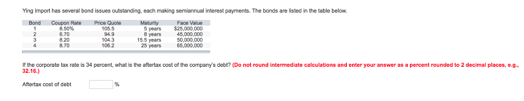Solved Ying Import has several bond issues outstanding, each | Chegg.com
