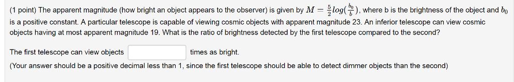 Solved The apparent magnitude (how bright an object appears | Chegg.com