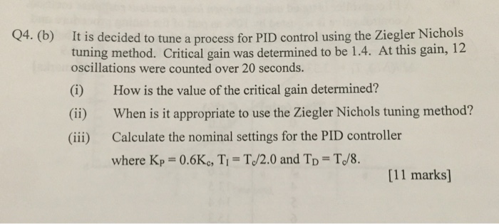 Solved Q4. (b) It Is Decided To Tune A Process For PID | Chegg.com