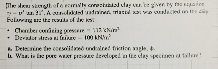 Solved The shear strength of a normally consolidated clay | Chegg.com
