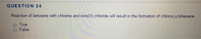 Solved Reaction of benzene with chlorine and iron(lll) | Chegg.com