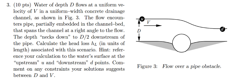 Solved Water of depth D flows at a uniform velocity of V in | Chegg.com