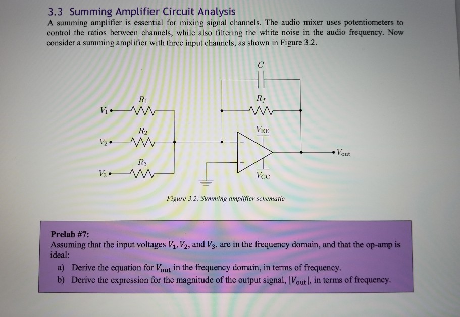 Solved summing amplifier circuit analysis a summing chegg