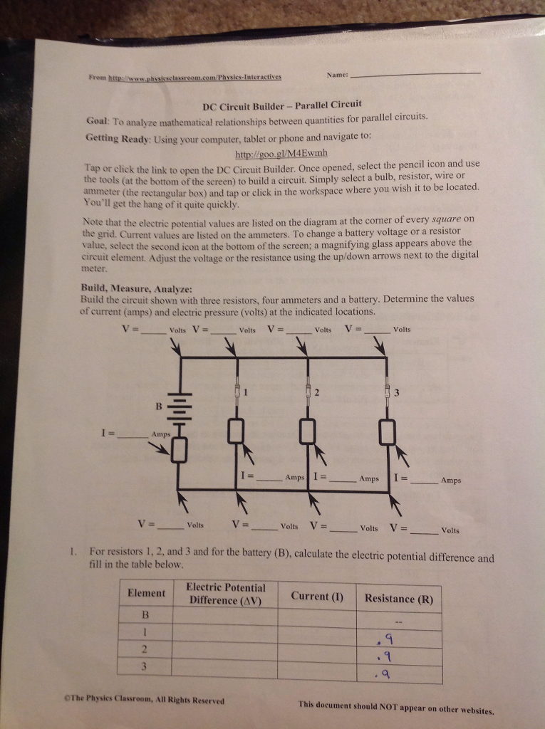 Frem B Name DC Circuit Builder Parallel Circuit Chegg