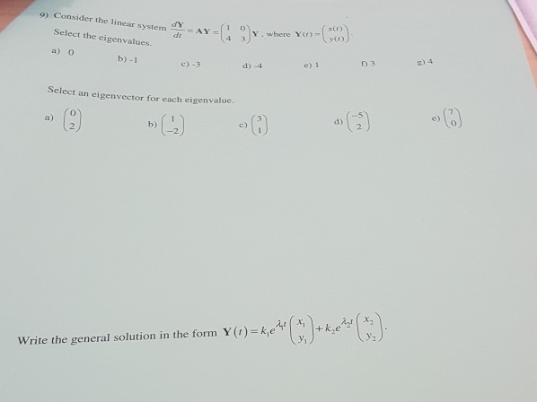 Solved Consider The Linear System DY dt AY 1 0 4 3 Y Chegg