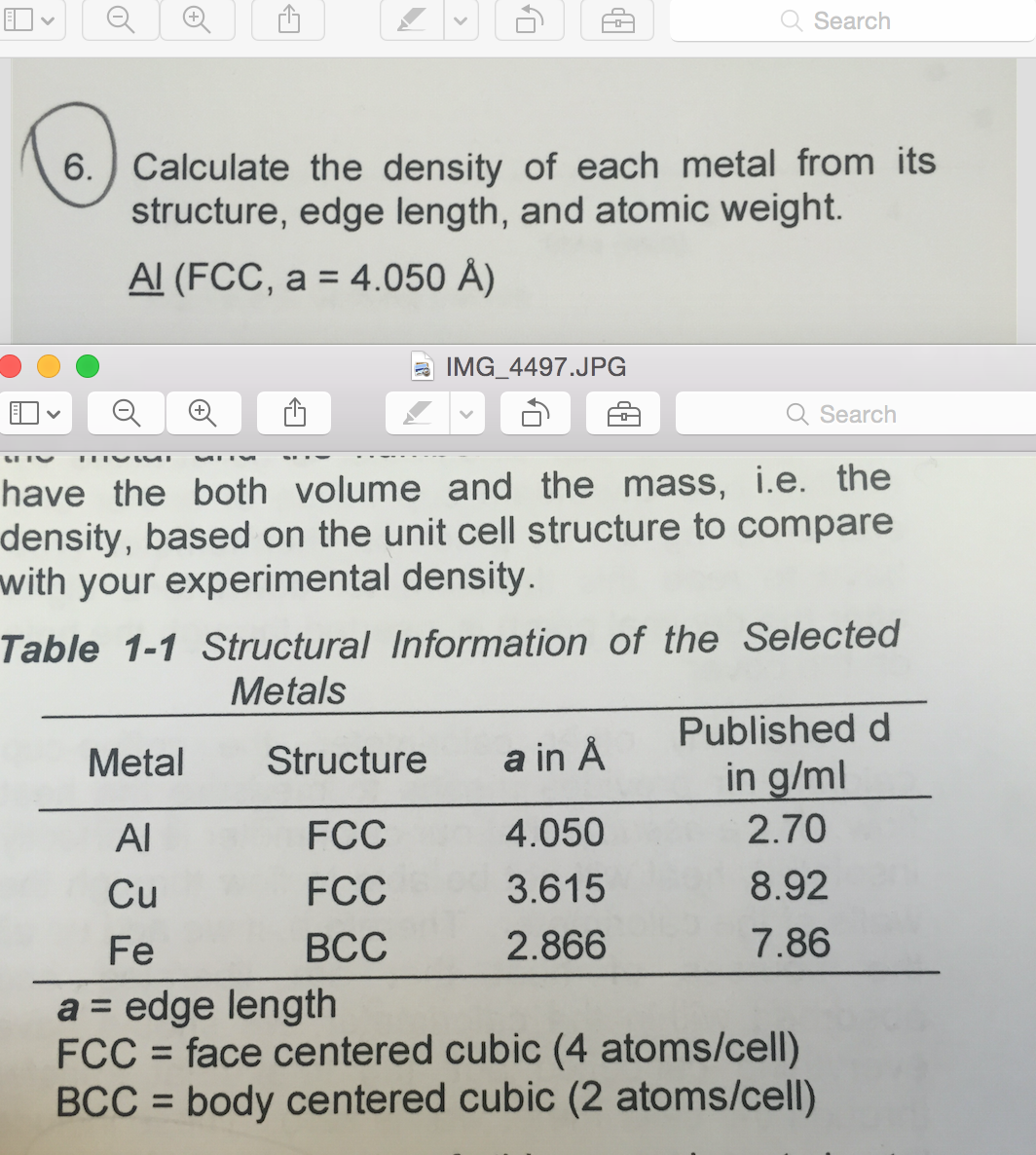 Solved Calculate the density of each metal from its