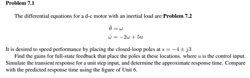 Problem 7.1 The differential equations for a d motor | Chegg.com