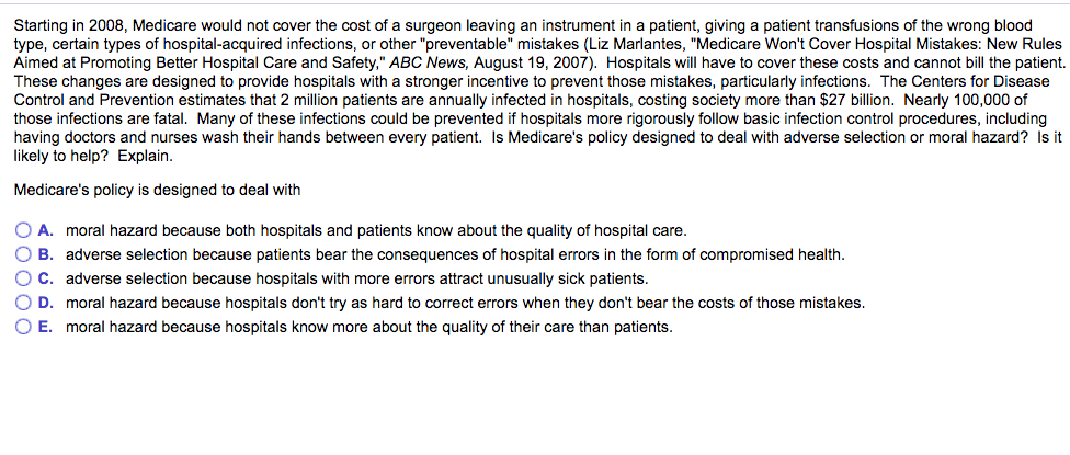 Solved Starting in 2008, Medicare would not cover the cost | Chegg.com