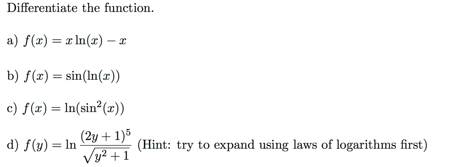 Solved Differentiate the function. F(x) = x In (x)-x f(x) | Chegg.com