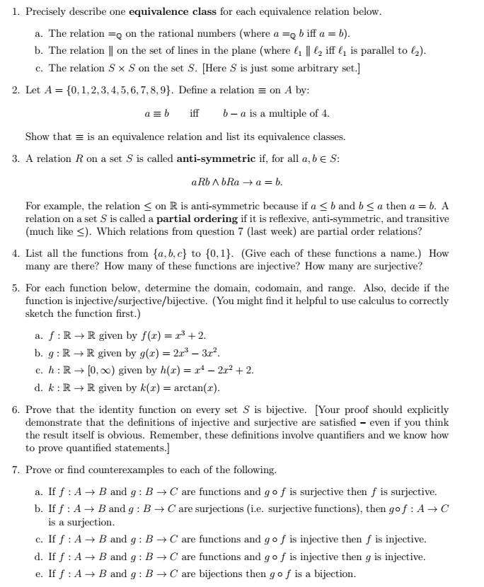 Solved Precisely describe one equivalence class for each | Chegg.com