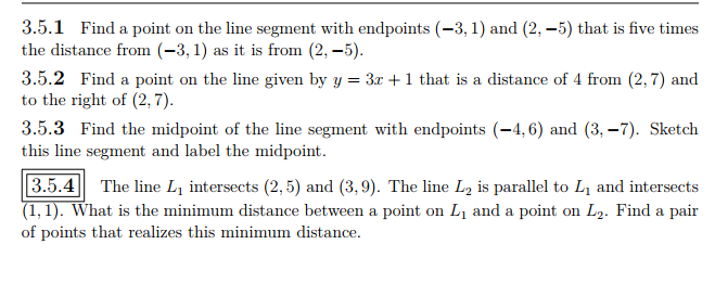 Solved 3.5.1 Find a point on the line segment with endpoints | Chegg.com