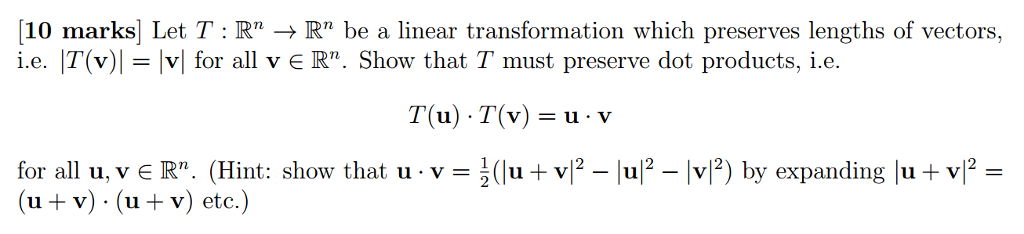 Solved Let T: R^n rightarrow R^n be a linear transformation | Chegg.com