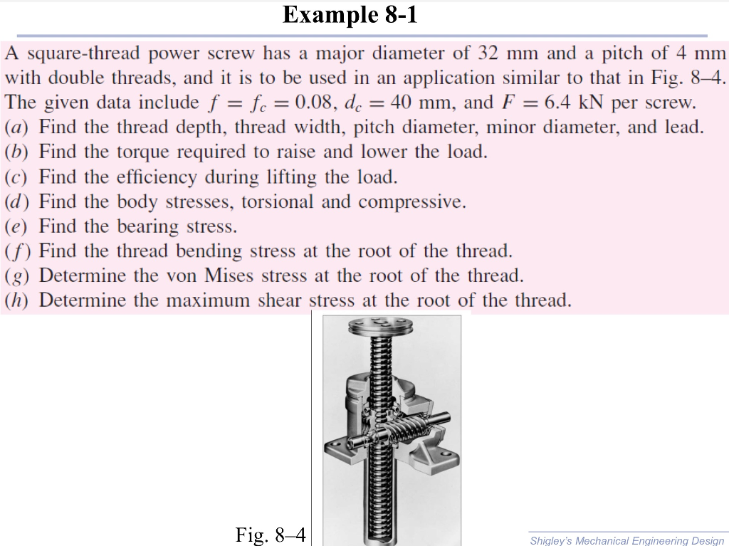 Solved Example 81 A squarethread power screw has a major