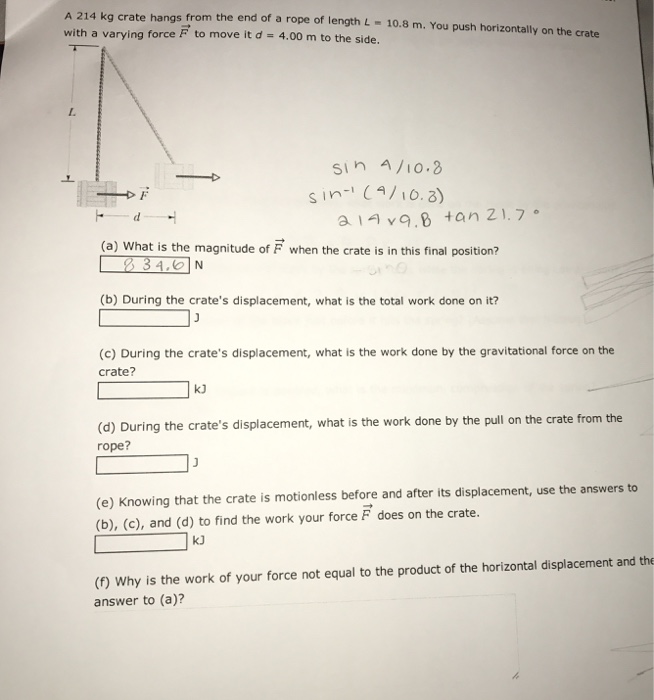 Solved A 214 kg crate hangs from the end of a rope of length | Chegg.com
