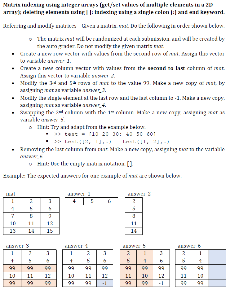 Solved Matrix Indexing Using Integer Arrays (get Set Values 