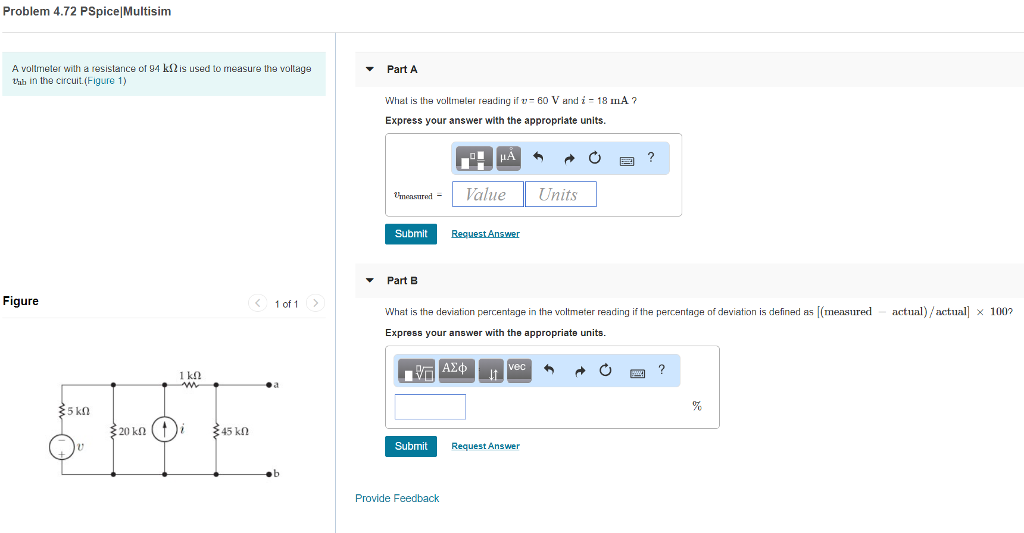 Solved Problem 4.72 PSpice Multisim A voltmeter with a
