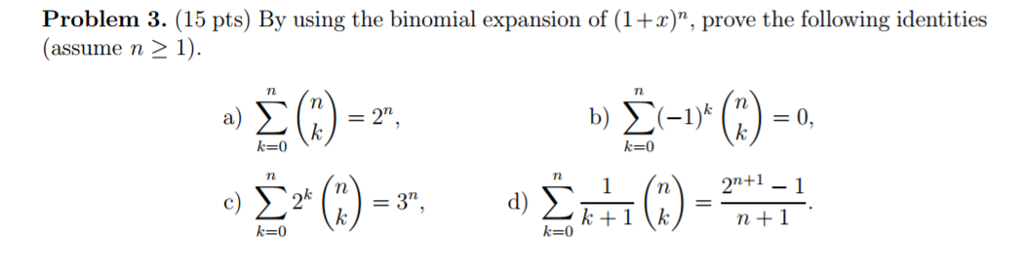 Solved By using the binomial expansion of (1 + x)^n, prove | Chegg.com