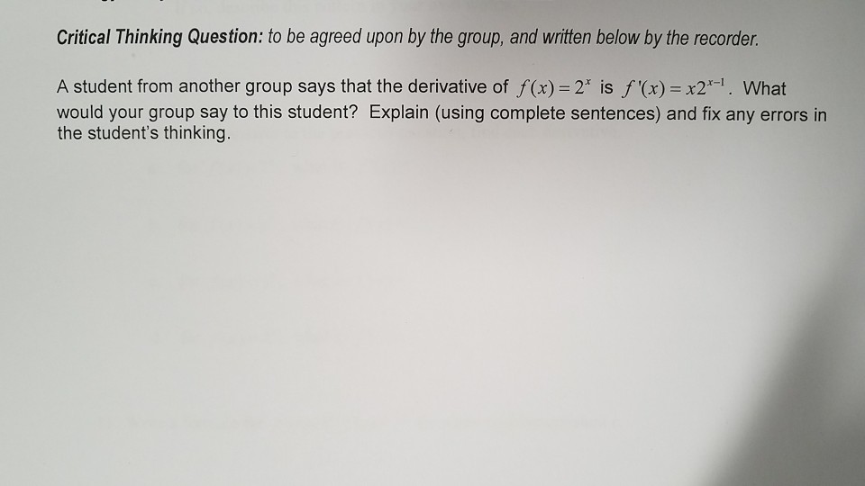 Solved Critical Thinking Question To Be Agreed Upon By The Chegg