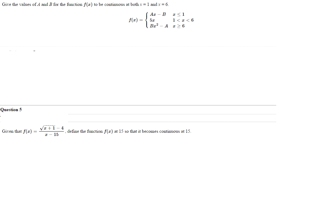 Solved Give the values of A and B for the function f(x) to | Chegg.com